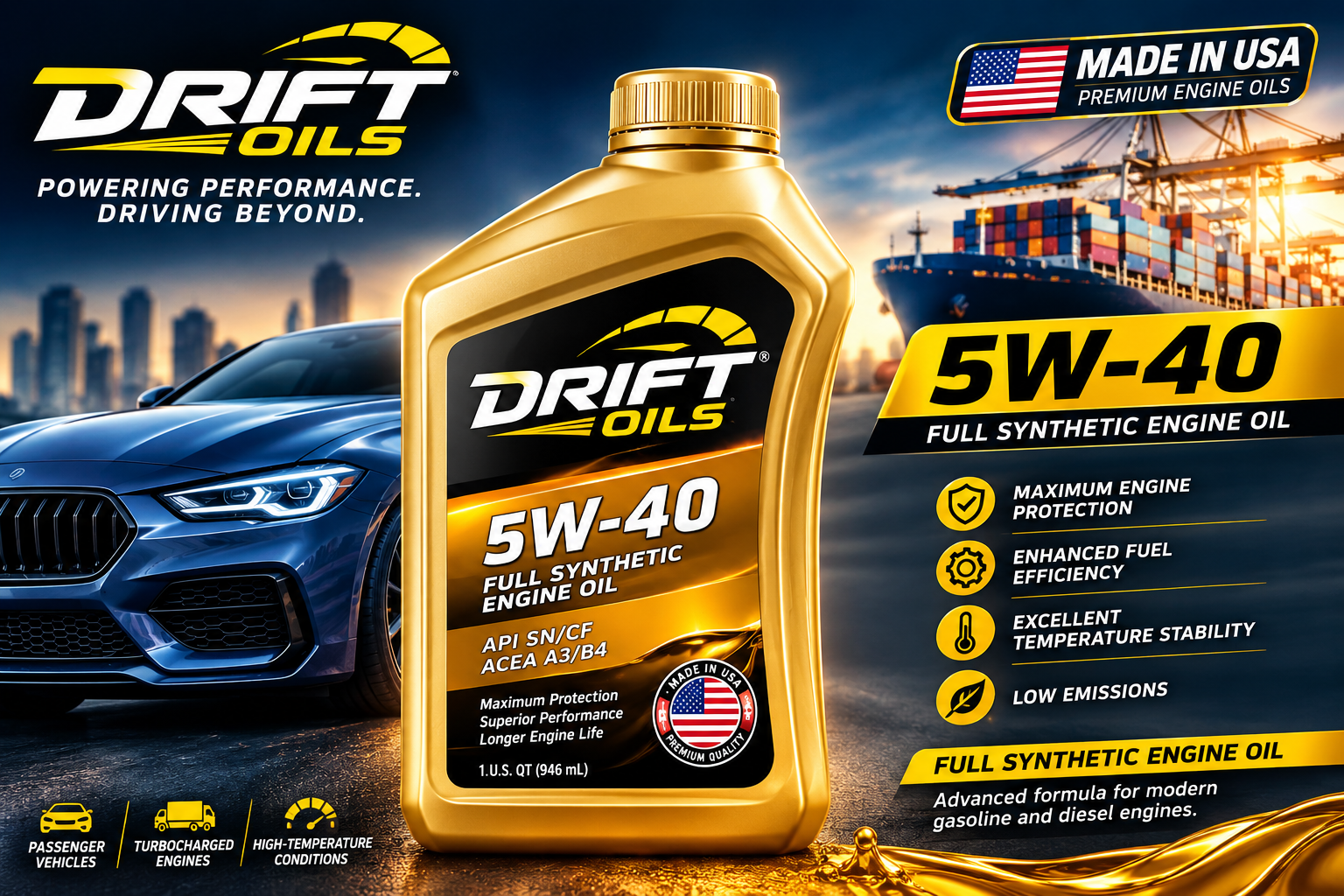 Drift Oils 5W-40 Full Synthetic engine oil bottle